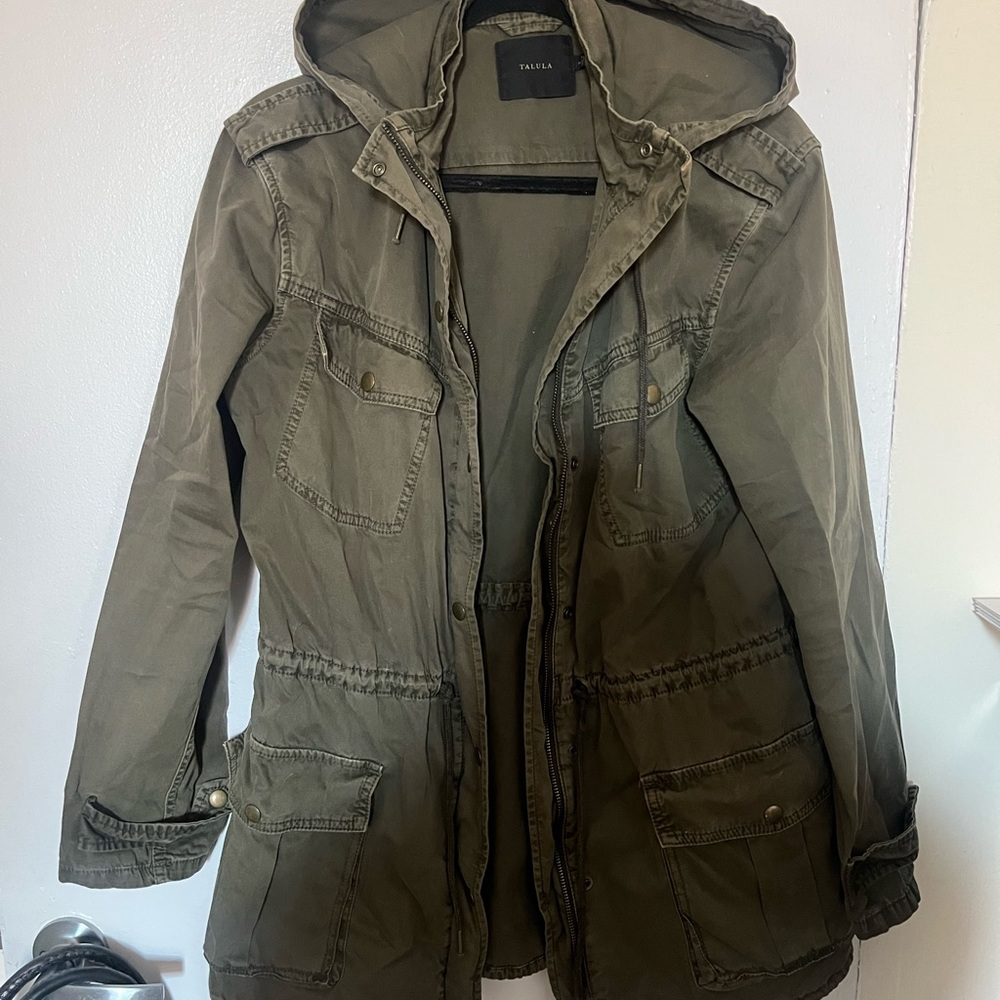 Aritzia Talula Olive Khaki Green Hooded Utility Jacket